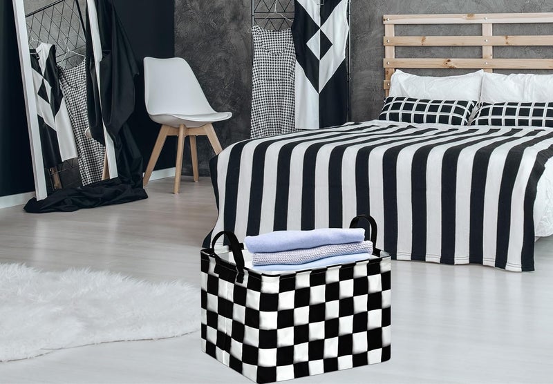 KUNRO Rectang Checkered Flag Storage Basket Gift Shelf Basket Storage Bin, Nursery Basket Organizer Box for With Handles for Room Deco - Image 4